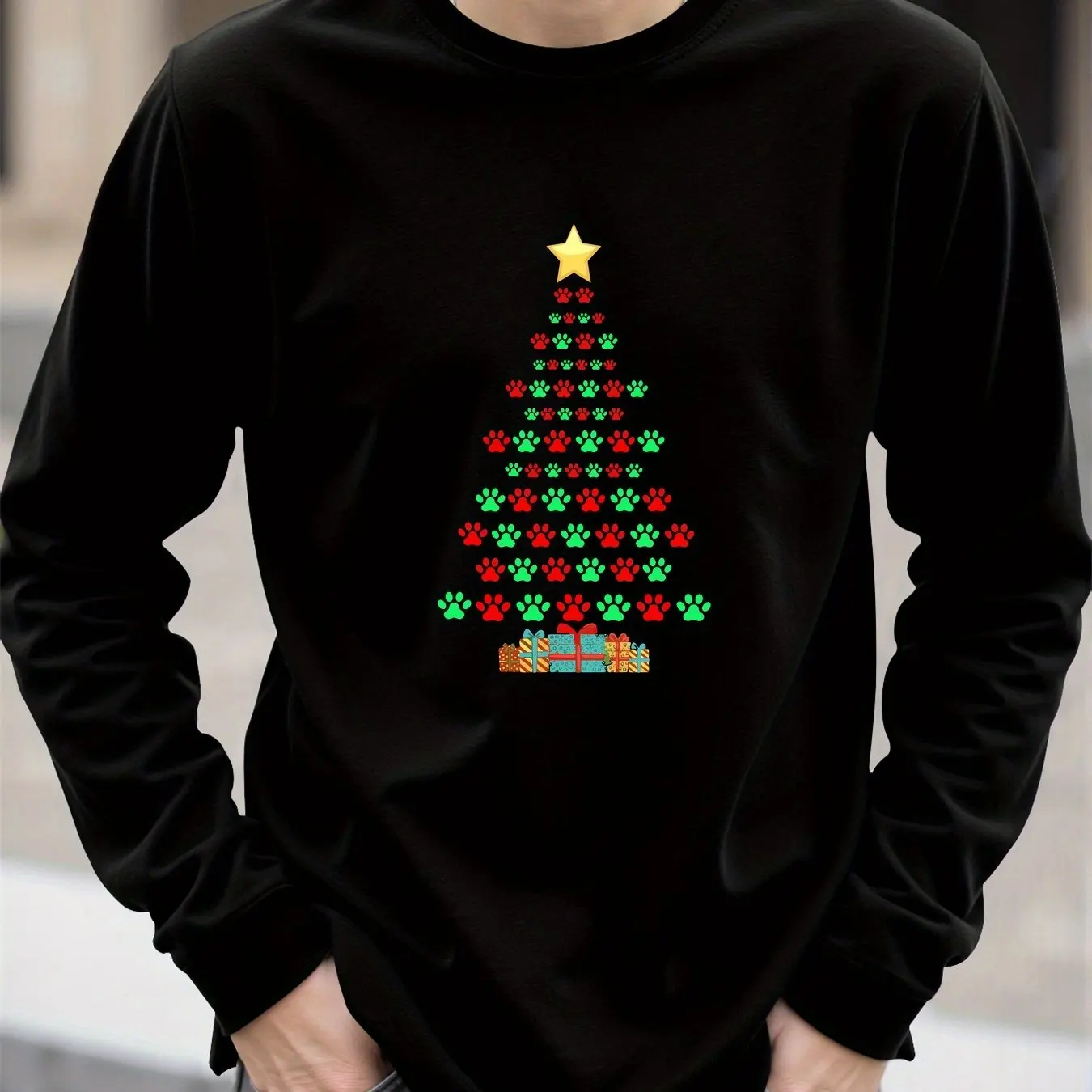 

3D Christmas Tree Print Men's T-Shirts New Year Gift X'mas Clothing Casual O-neck Long Sleeve Tops Fashion Loose Christmas Tees