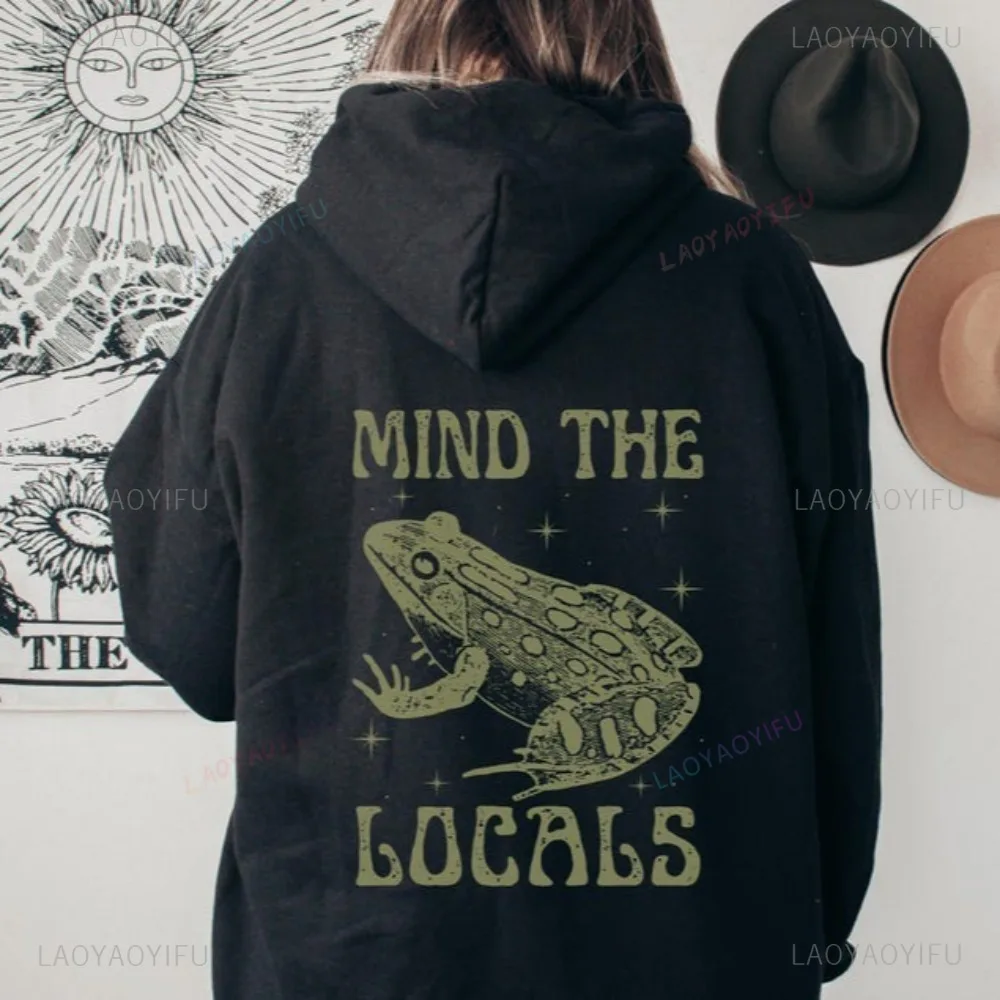 العقل المحلي مضحك الضفدع هوديي أعمال الله الحيوان الجرافيك المطبوعة رجل البلوز عارضة أزياء المتناثرة النساء الملابس #1