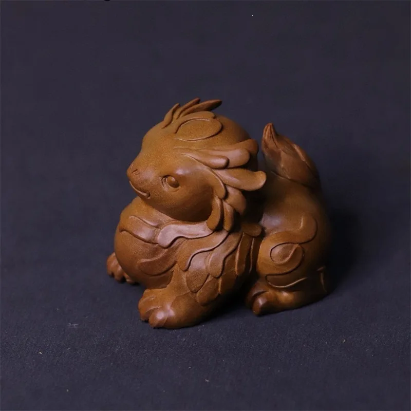 2026 Natural Grain Laoshan Wood Pixiu Hand Ornament Retro Chinese Style Lucky Beast Tea Table Decor