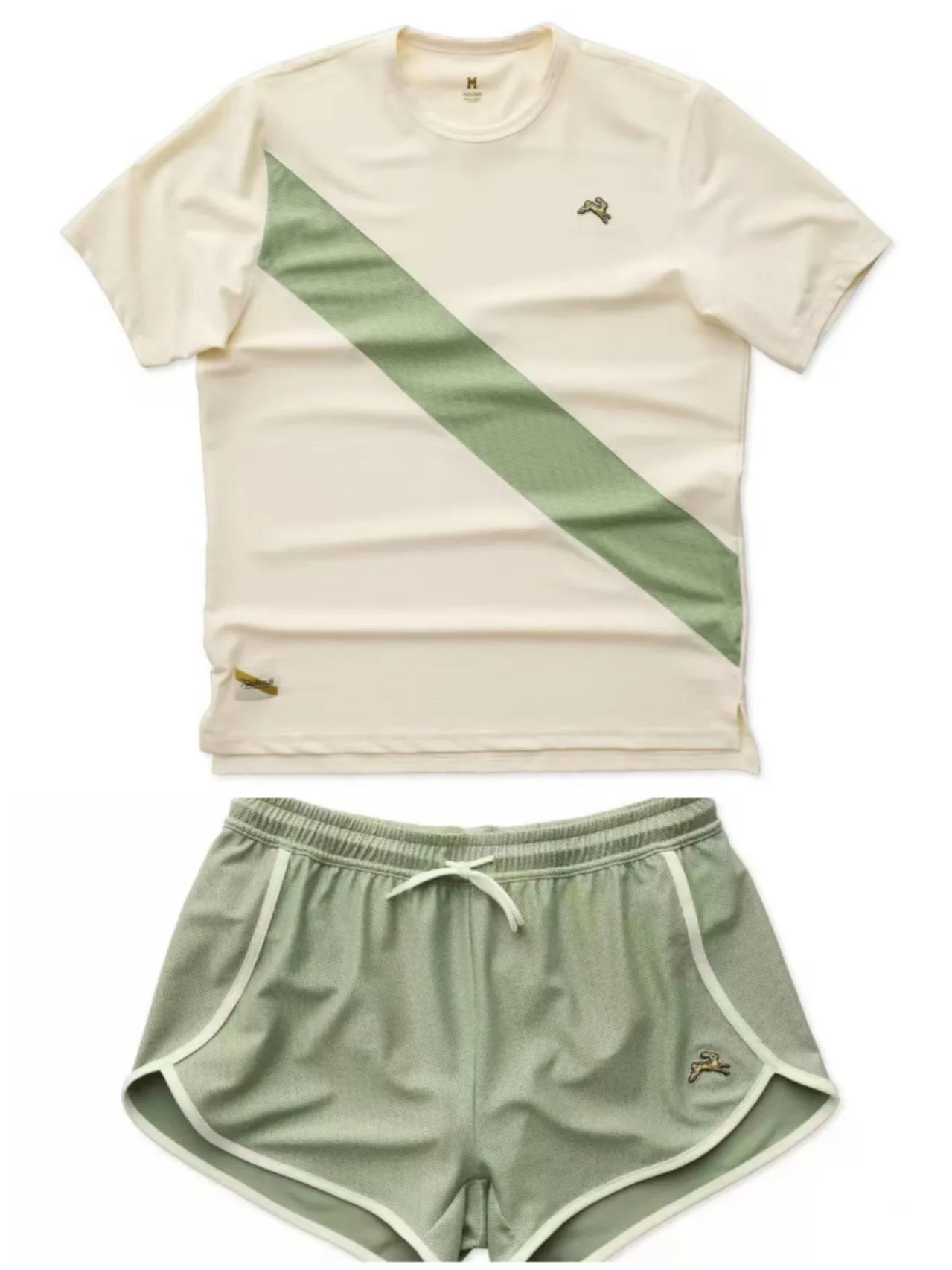 Tracksmith Running Rabbit Women's Summer New Arrival Color-Blocked Patchwork Design T-Shirt Short-Sleeve Loose-Fit Rabbit Set