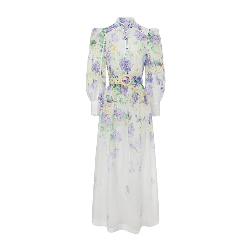 Iridesse 2026 Spring, Oil Paint, Grapes Fruit Print, Lace Trim, Puff Sleeve, High Quality Dress, for Women, Vintage Dress