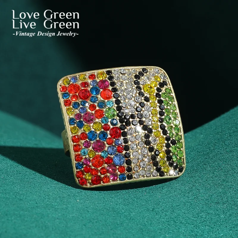 

Vintage Square Rhinestone Rings Colorful for Woman Engagement Figurine Jewelry Gold Plated High Quality Trends 2026 Accessories