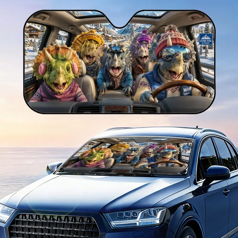 

Funny Triceratops Driving Sun Visor Foldable Car Windshield Sun Shade UV Protection Reflective Heat Insulation Reusable Cover
