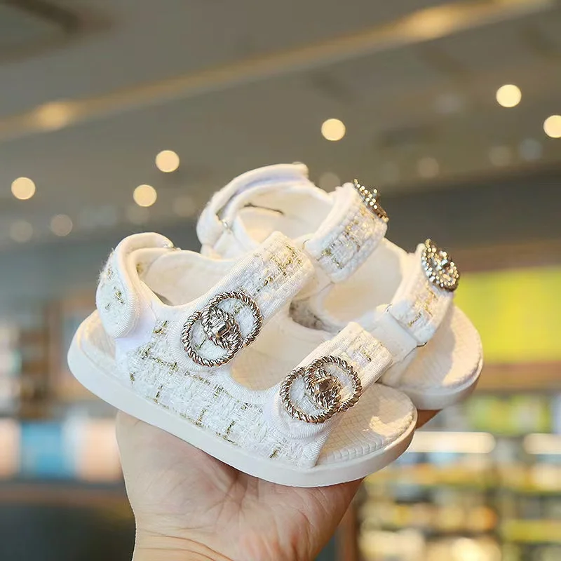 Girls Summer Sandals Princess Elegant Double Hook Design Fashion Shoes Baby Soft Beautiful Beach Sandals 2024 New