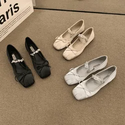 New Style Autumn Black Soft Leather Shoes Women Larger Sizes Ballet Flats Pointed Toe Shallow Mouth Slip-on Ladies Loafer Shoes