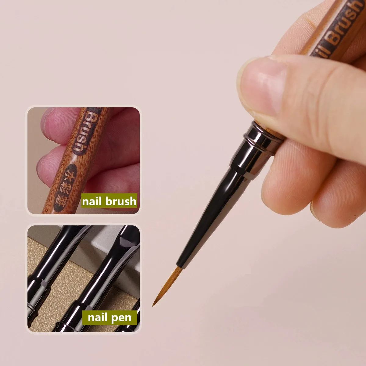 Round Wood Handle Nail Acrylic Brush UV Gel Carving Pen Brush Liquid Powder DIY Nail Drawing Nail Art Bruses