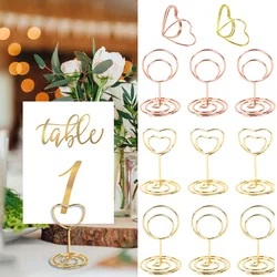 10/15Pcs Metal Place Card Holder Heart Shape Wedding Table Number Name Sign Stands Message Photo Clip For Birthday Home Decor