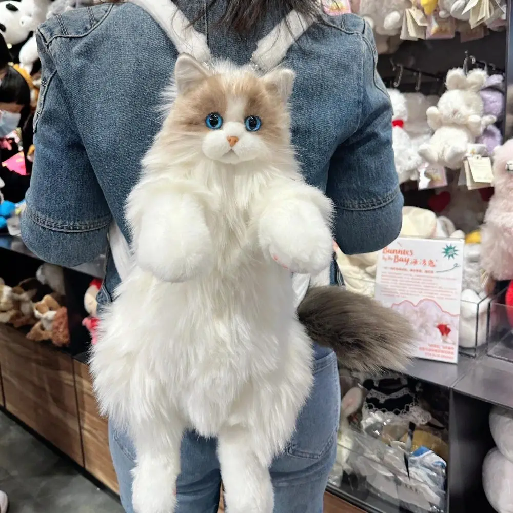 Zaino per gatti in peluche super realistico, portaoggetti da viaggio, animali di peluche, borse da scuola per gatti, borsa per la spesa con cartoni animati carini, borsa in peluche per animali