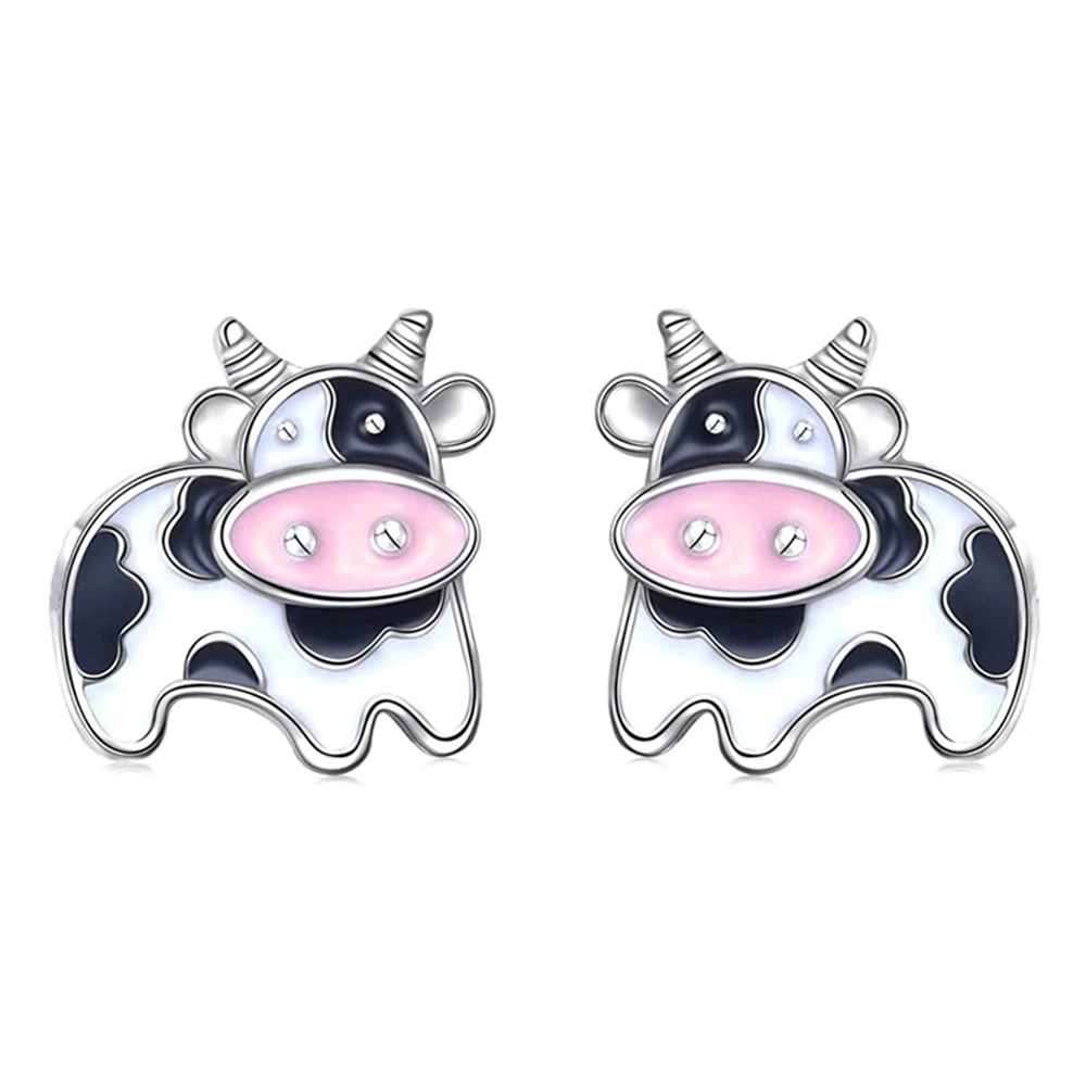 Huitan Milk Cow Design Women Stud Earrings Fancy Cute Ear Piercing Accessories for Girls Birthday Gift Fashion Versatile Jewelry