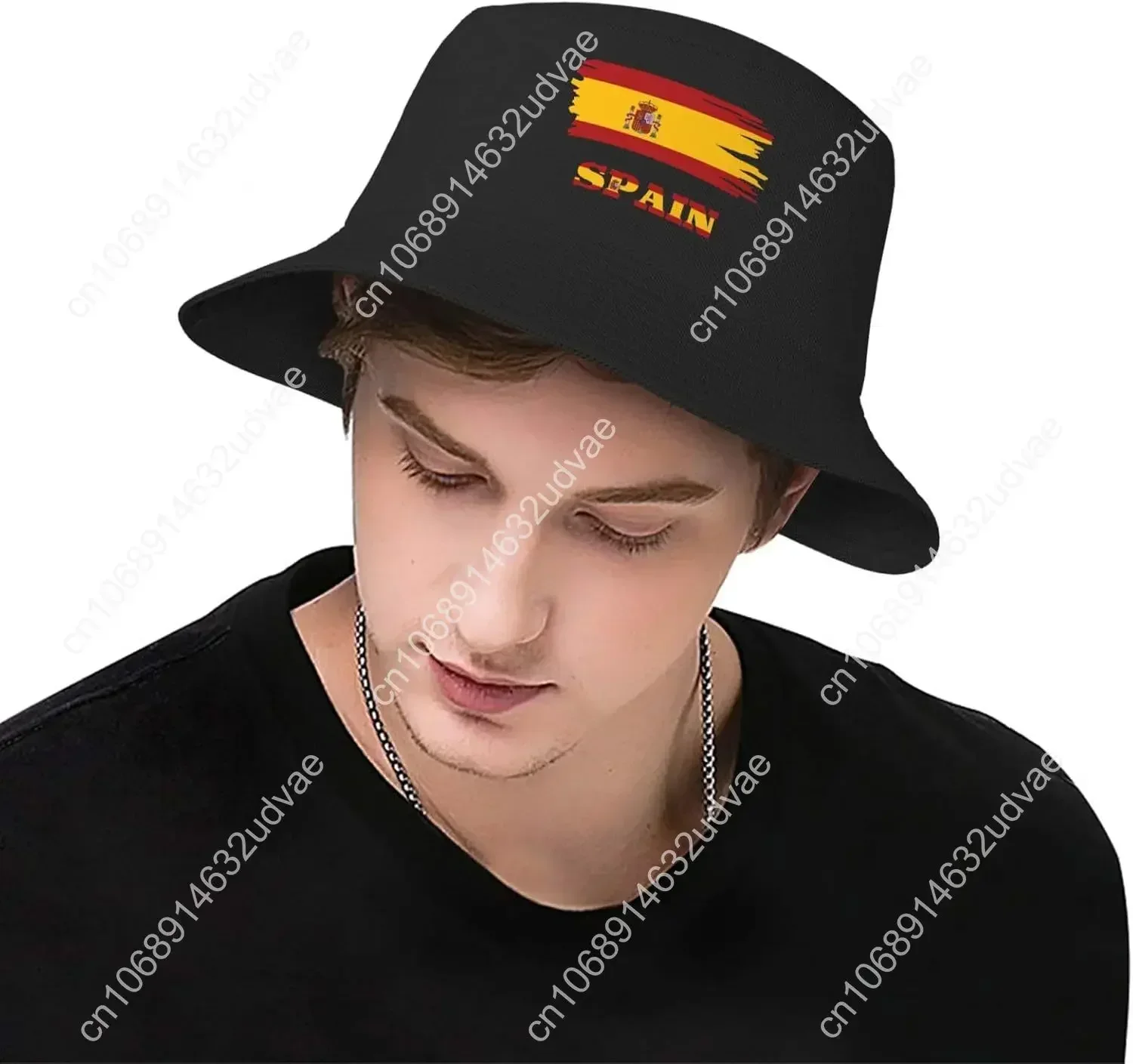 Text Brush Spanish Spain Flag Sun Hats Bucket Hat Men Women Fisher Fishing Fisherman Cap Summer Beach Black Folding Caps Outdoor