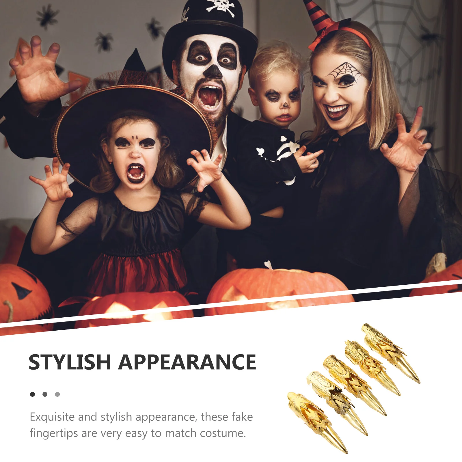 

5Pcs Fingertip Finger Covers Gold Halloween Claw Rings for Costume Cosplay Performance Party Fingertip Jewelry