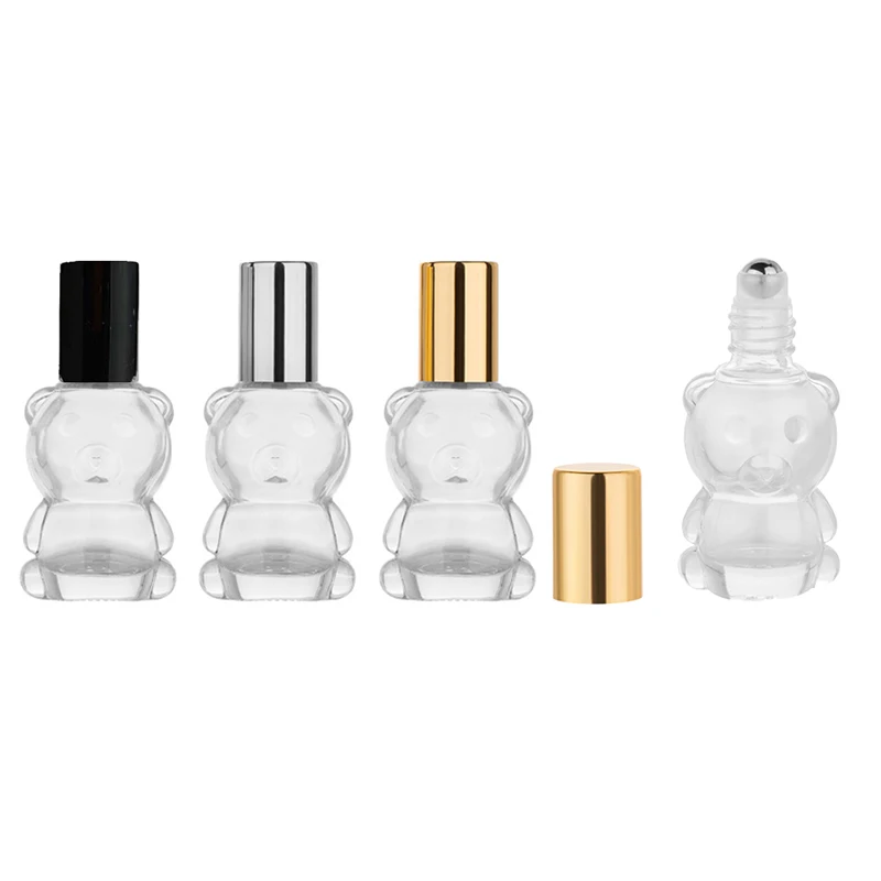 8ML Oil Perfume Bottles Small Bear Glass Roller Essential Travel Refillable Roller Ball Vial Cosmetics Dispensing Container