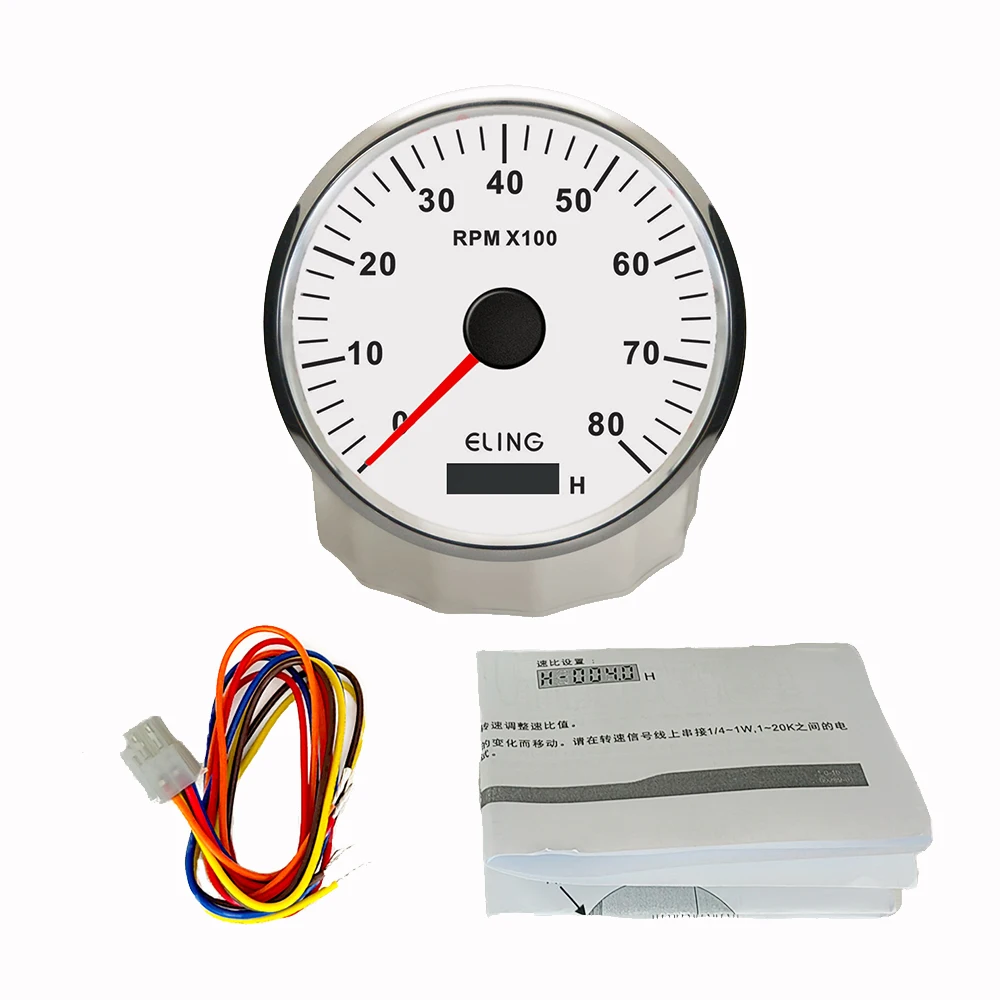 ELING Newest 110mm Tachometer Tacho Gauge 0-8000RPM with LCD Hour Meter for Car Truck Boat with Red Yellow Backlight 9-32V