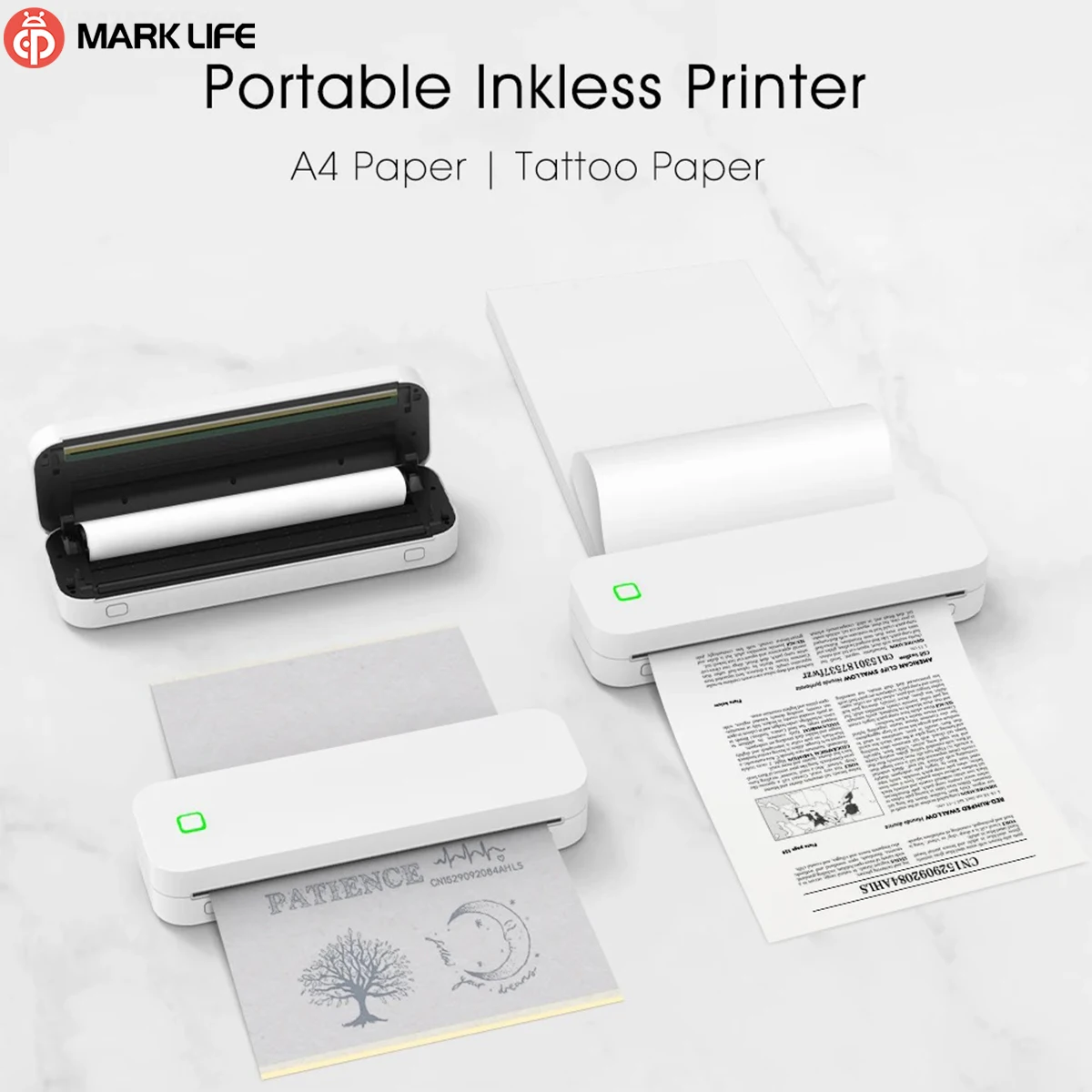 Portable Tattoo Thermal Printer  M08F D210 Bluetooth Inkless Wireless A4 HD Printer Compatible with iPhone Android Mac Window