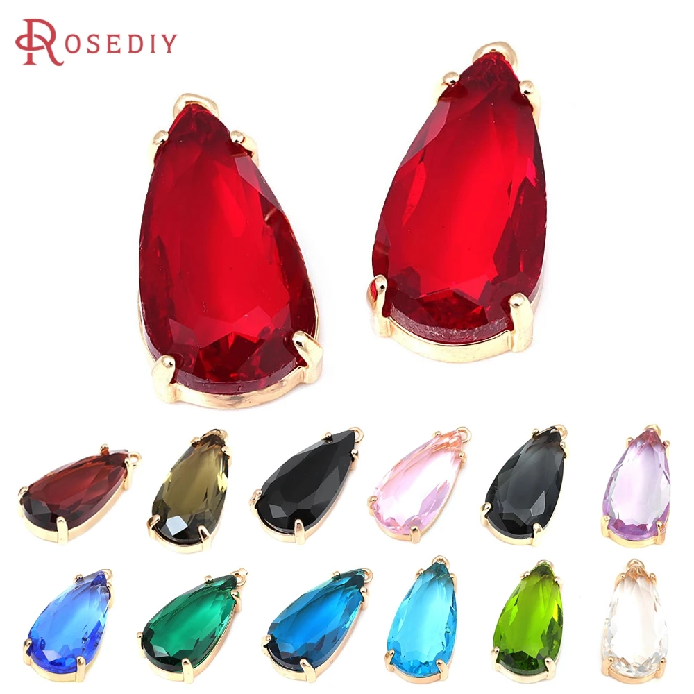 6PCS 23.5x11MM 18K Gold Color Brass and Glass Long Drop Shape Charms Pendants Diy Jewelry Making Necklace Earrings Accessories image 2