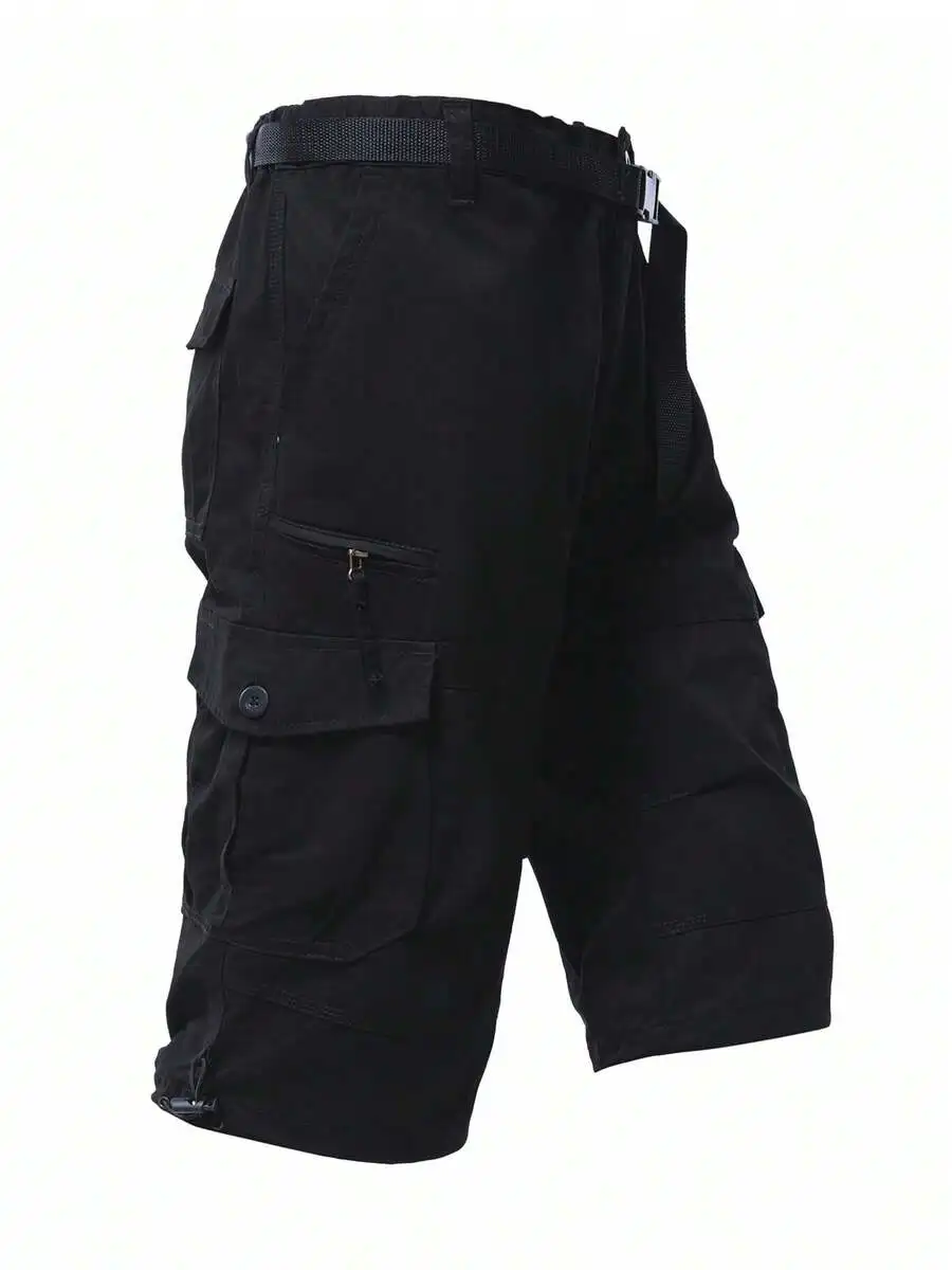

Mens Black Cargo Shorts With Multiple Pockets Adjustable Waist Belt Casual Outdoor Hiking Sports