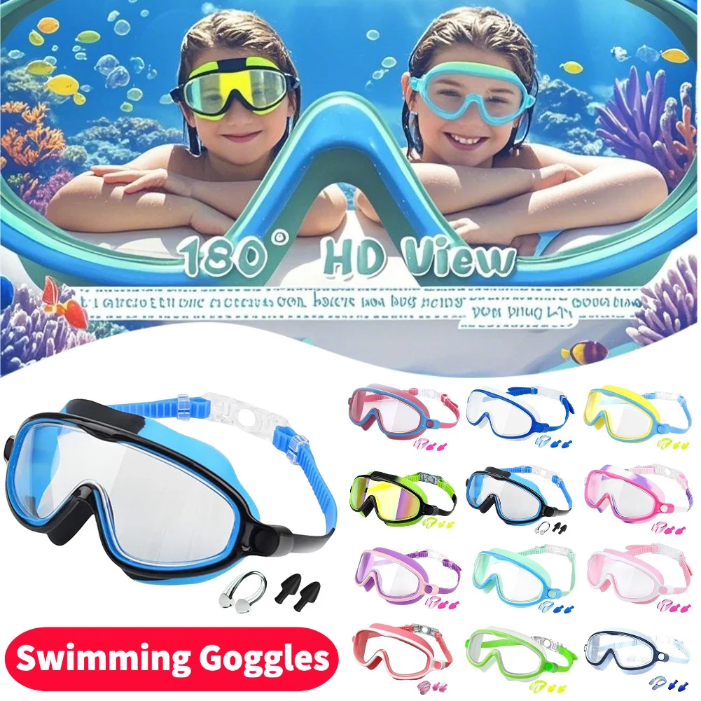 

Детские очки для плавания, противотуманные очки для плавания, не протекающие затычки для ушей, зажим для носа для детей от 4 до 15 лет