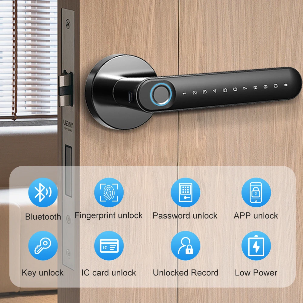 AVATTO Tuya WiFi Smart Door Lock Handle With Fingerprint Key Card Digital Door Lock Password/Key/IC Card/Smart Life/Tuya Unlock