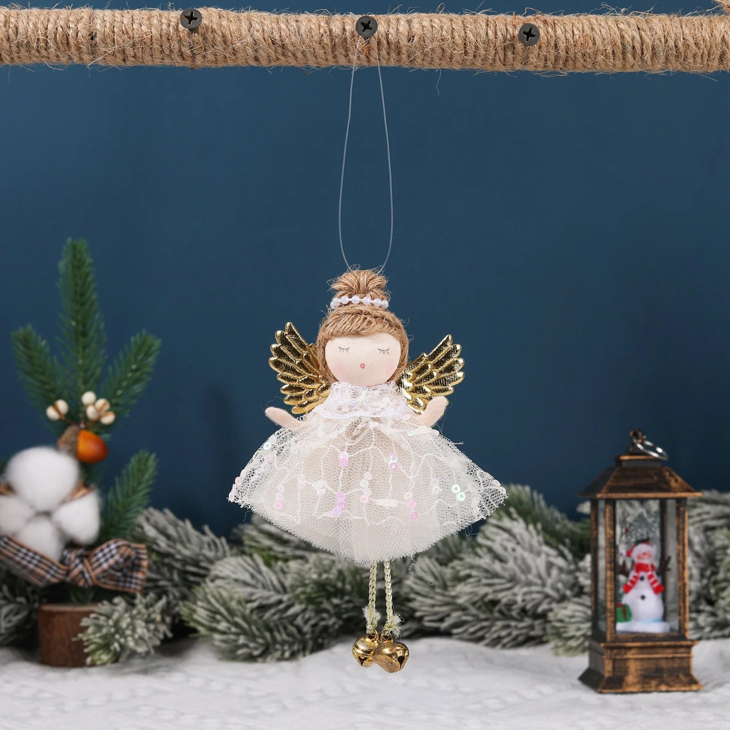 Cartoon Christmas Angel Girl Doll Mini Pendant Hanging Dolls Xmas Tree Crafts Elves Pendant Hanging Angel Doll Props Cloth Wing