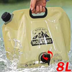 8L Portable Water Storage Bag Foldable Outdoor Sports Large-capacity Water Bag with Faucet Plastic Bucket Camping Equipment