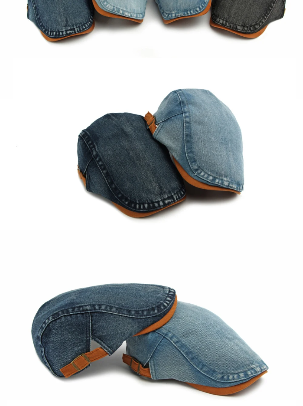 HT5106 Baskenmützen für Herren und Damen, Vintage Künstler-Mütze, Verstellbare Ivy-Flatcap für Frühling und Herbst, Denim-Baskenmützen – Detail 3