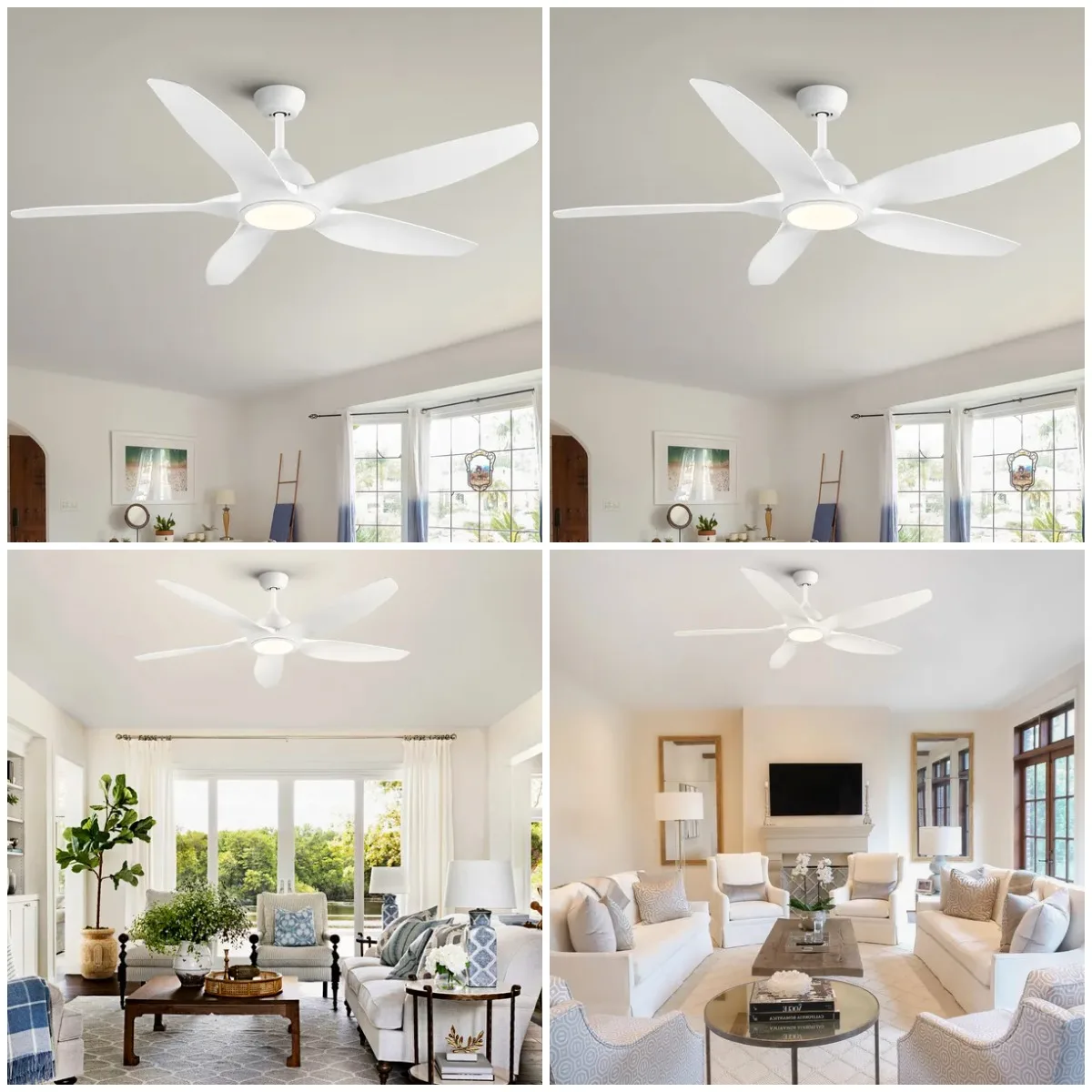 

YUHAO 60 in. Integrated LED Indoor&Outdoor Matte White Ceiling Fan with Light Kit and Remote