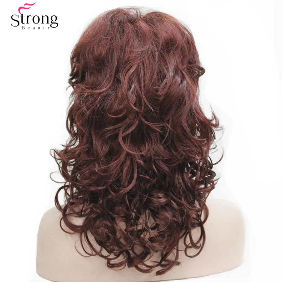 Women\'s  Medium length Wigs Long Dark Auburn Wig Wavy Oblique Bangs Synthetic Hair full Wig For Women