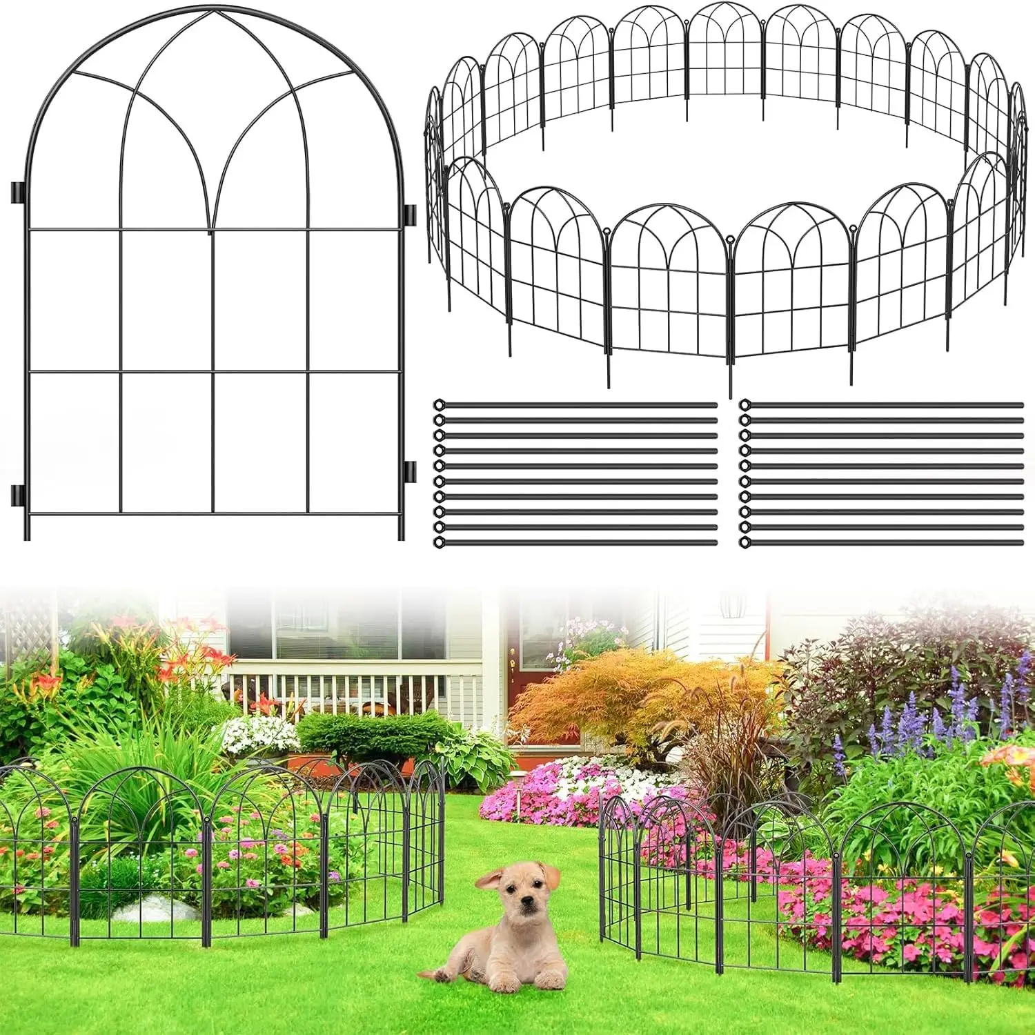 10 Pack Large Arched Garden Fence, Rustproof,32 in H x 25 ft L | 10 arched panels cover up to 25 ft; 31.9 in tall, no-dig