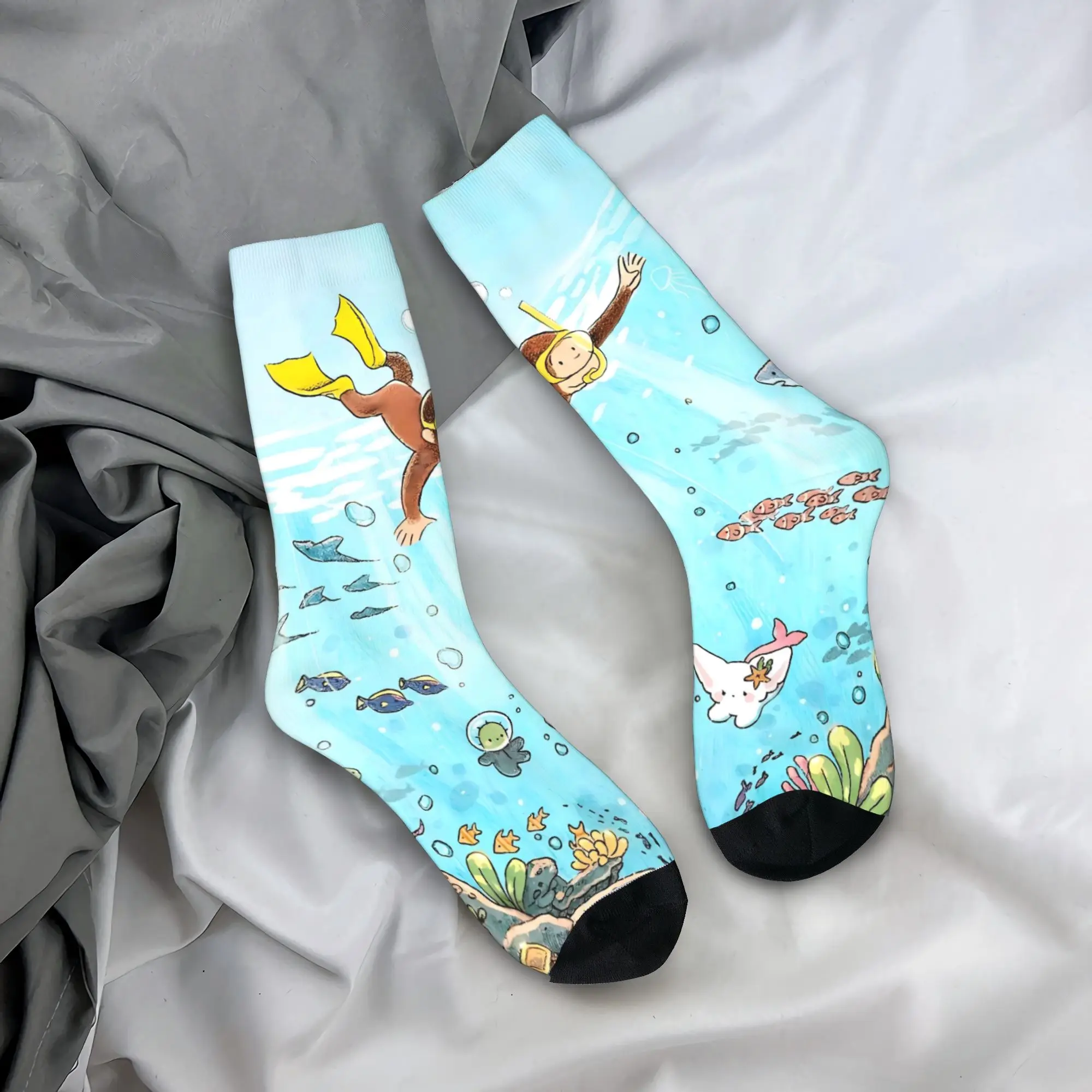 

Носки C-Curious George, осенние чулки, забавные мужские мягкие носки, антибактериальные носки с рисунком для скейтборда