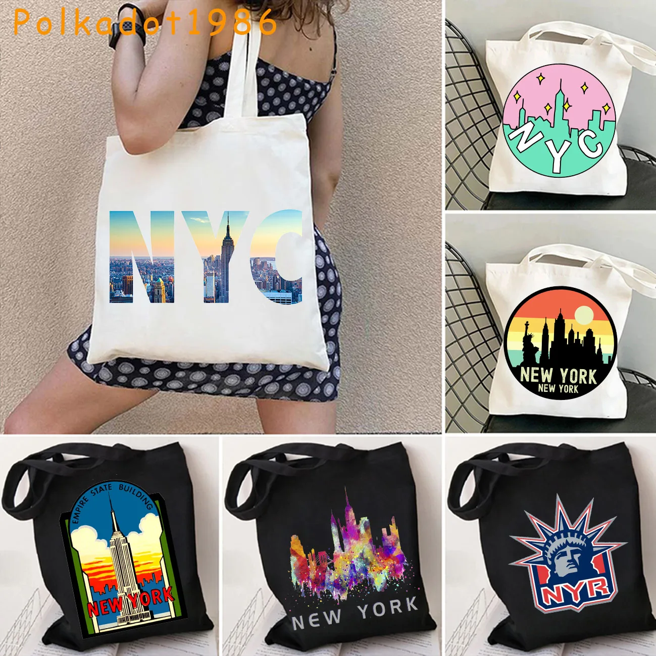 

Нью-Йоркский город Нью-Йоркский надпись Империя Стейт Строительство Статуя Свободы Холщовая сумка через плечо Сумка-шоппер Хлопковые сумки Милые подарки