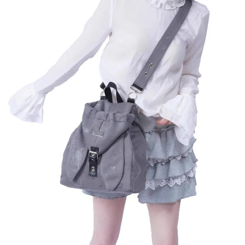 Shoulder Bag Retro Cute Rabbit Ears Backpack Niche Design Drawstring Simple Large Capacity Oblique Span Bags Travel