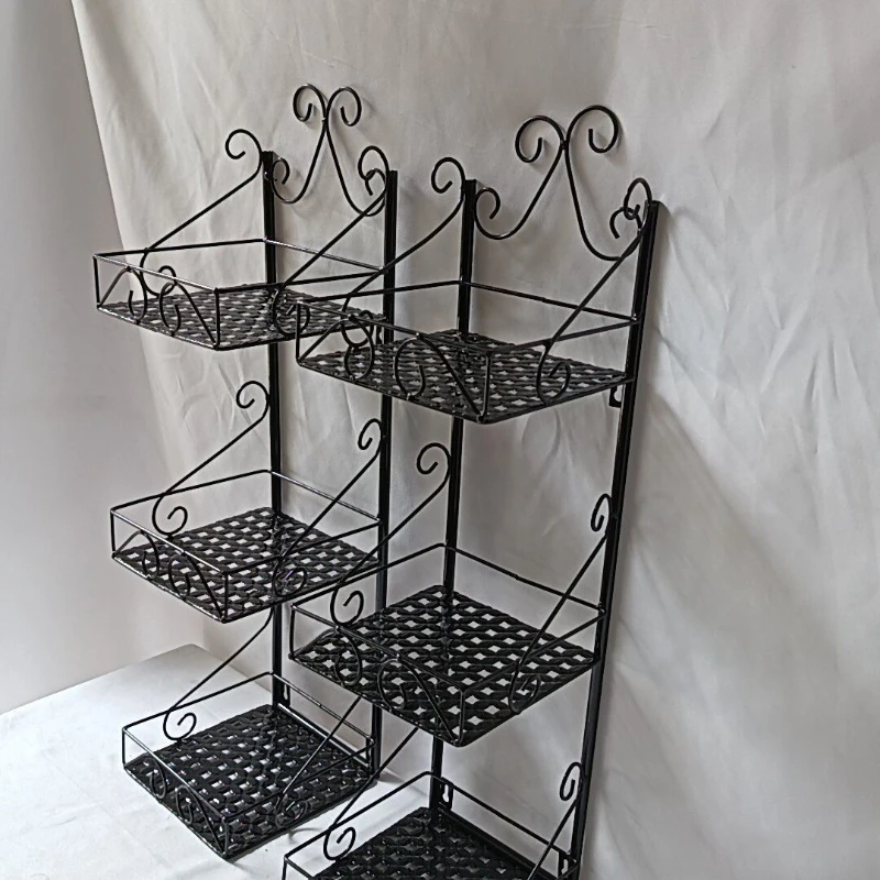 

3-Tier Black Wrought Iron Shelf Decorative Ladder Organizer for Makeup Plants Bedroom Living Room Bathroom Storage Rack