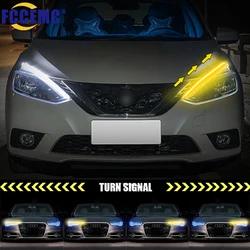 LED DRL Daytime Running Light Super Brilhante, Farol Automático Impermeável, Turn Signal, Lâmpada de Neon Amarela, Mais Novo Start Scan, 12V, 2Pcs