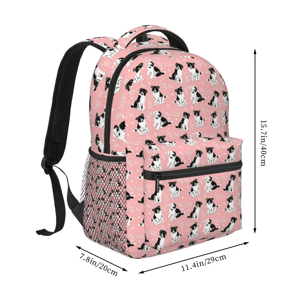 Border Collie Puppy Pattern - Pink Backpacks Boys Girls Bookbag Children School Bags Cartoon Kids Rucksack Shoulder Bag