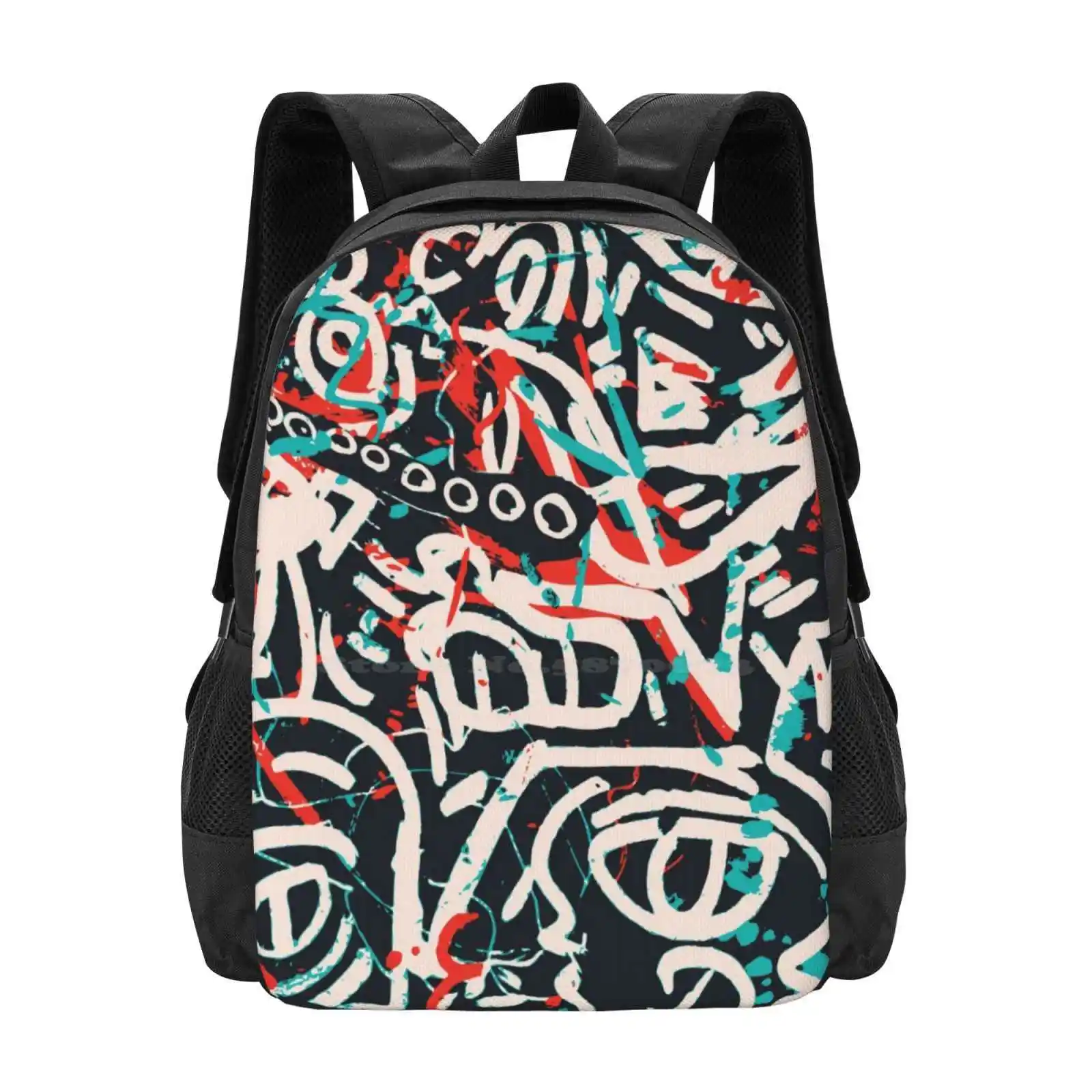 Street Art Graffiti Pattern Ink And Posca Hot Sale Backpack Fashion Bags Street Art Graffiti Posca Black Underground White Red