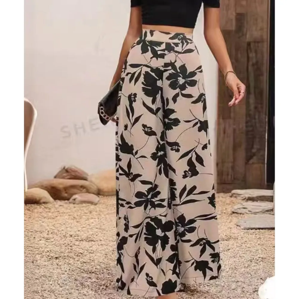 

Fashion Printed Casual Wide Leg Pants For Women's Spring Autumn New High Waisted Slim Simple All Matching Female Pants