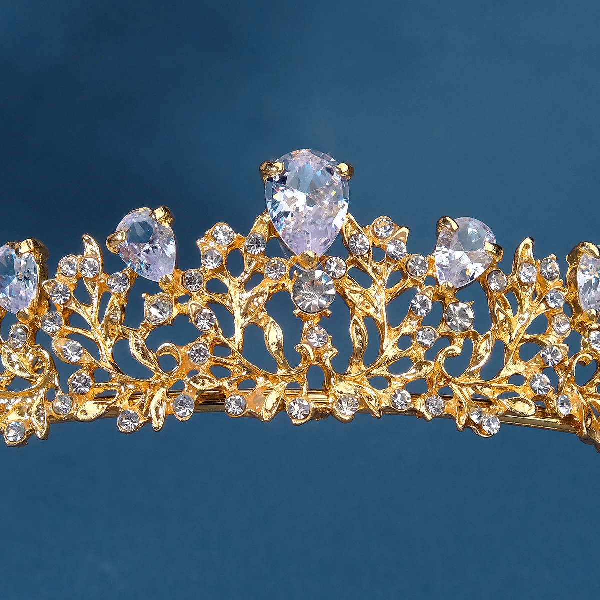 Elegant Gold Leaf Princess Crown Teardrop Crystal Tiara for Girls Flower Girl Headband Wedding Hair Accessories Birthday Party image 5