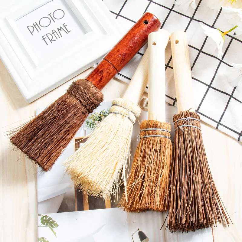 Coconut Palm Silk Wooden Handle Pot Brush Non-stick Oil Soft Hair Cleaning Brush Kitchen Stove Degreasing Dishwashing Brush