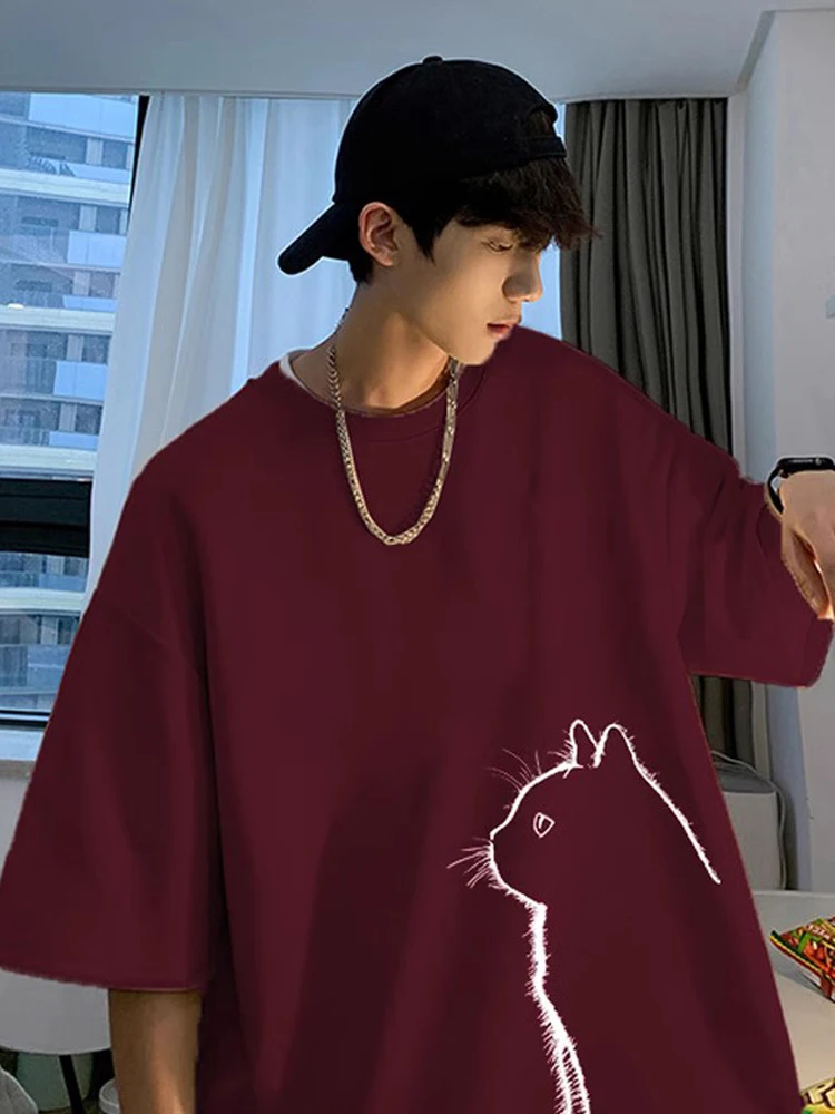 

White Enhancing Red Wine Color 5 Sve T-irt Men's Heavyweight Combed Cotton Tee Needle ort Sve Trendy Brand 7 Sve