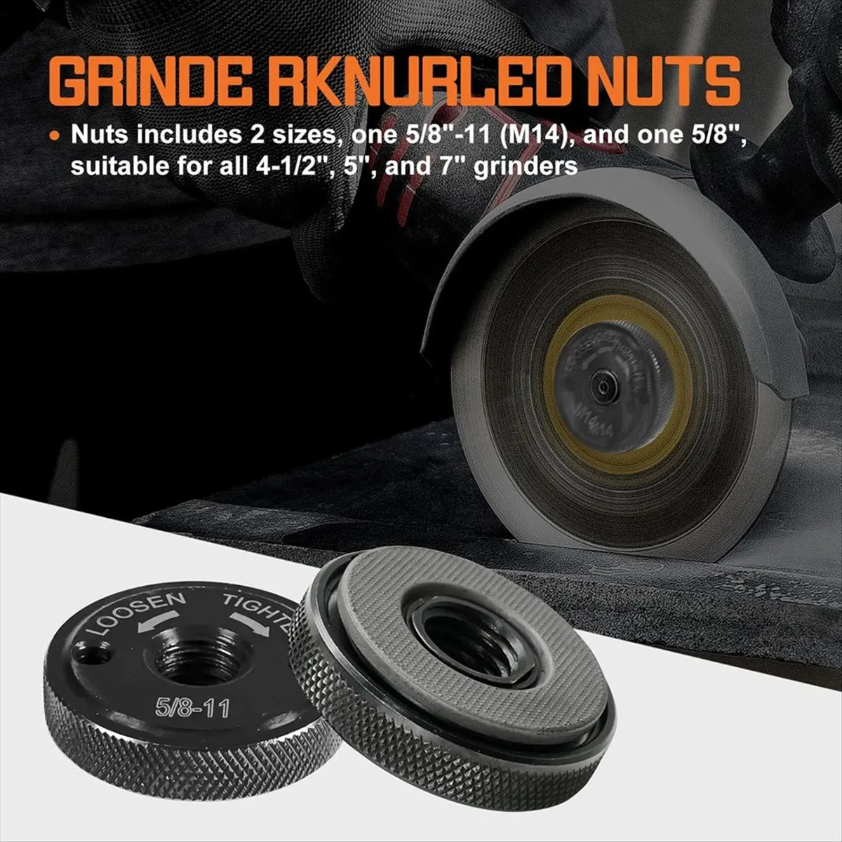 

2 шт. гайки для шлифовальной машины, 4,5 дюйма и 5 дюймов, гаечный ключ не требуется, самоблокирующиеся фланцевые гайки 5/8-11 и 5/8 дюймов