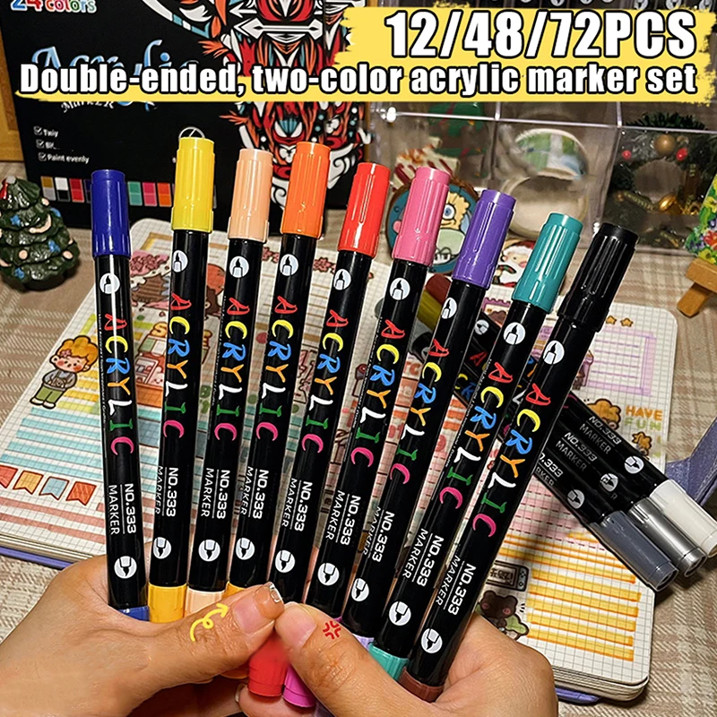 

Professional Art Use48/72-Color Acrylic Paint Markers, Dual-Tip Fine And Brush Tip Pens, Suitable For Stone, Wood, Calligraphy