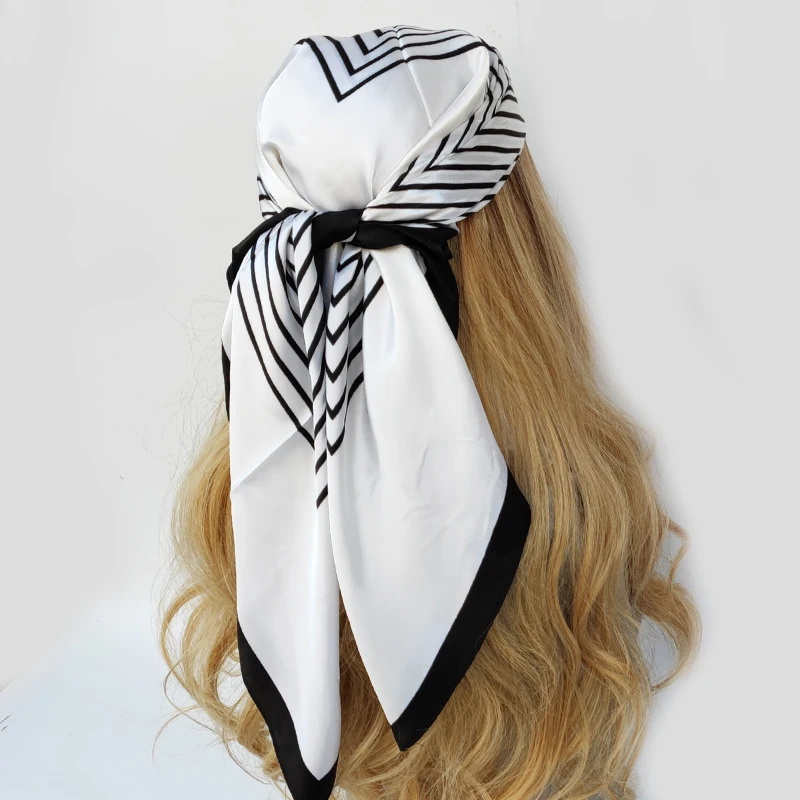 Silk Scarf Scarftop Headwraps For Women Vintage Four Seasons Hair Scarve 90*90cm Hijab Foulard  Bandana Femme Headscarf