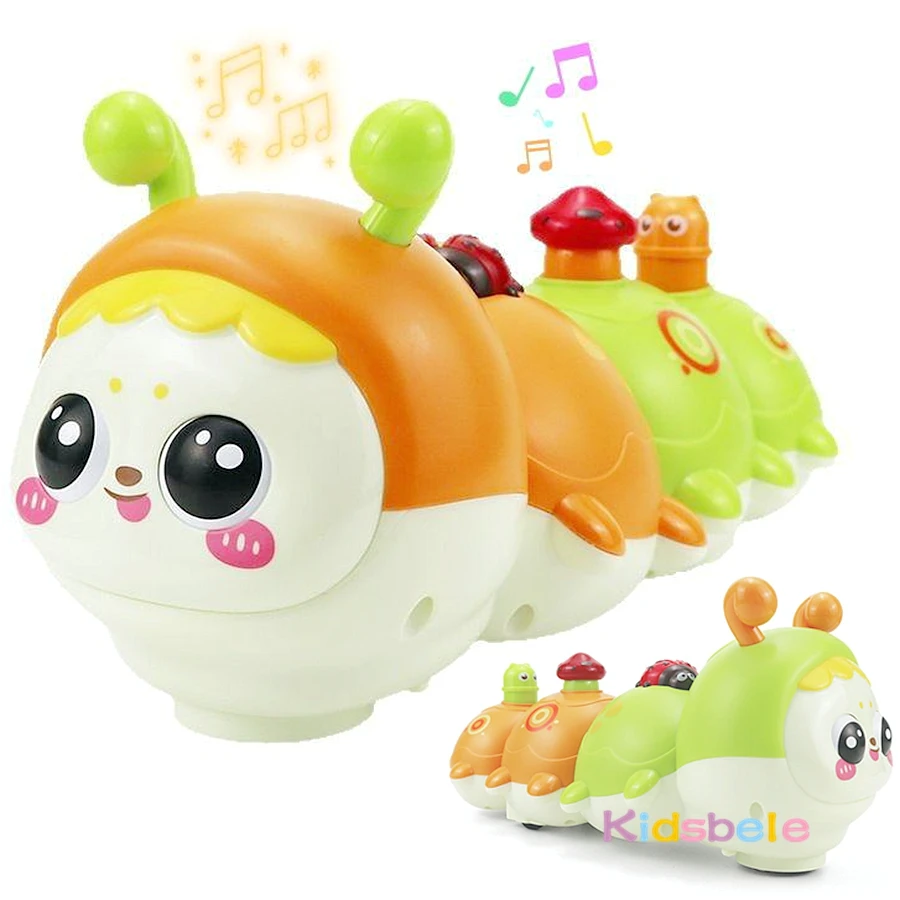 Giocattolo strisciante Caterpillar per bambini Giocattolo elettrico per animali domestici con luce e musica per regalo di compleanno di Natale infantile