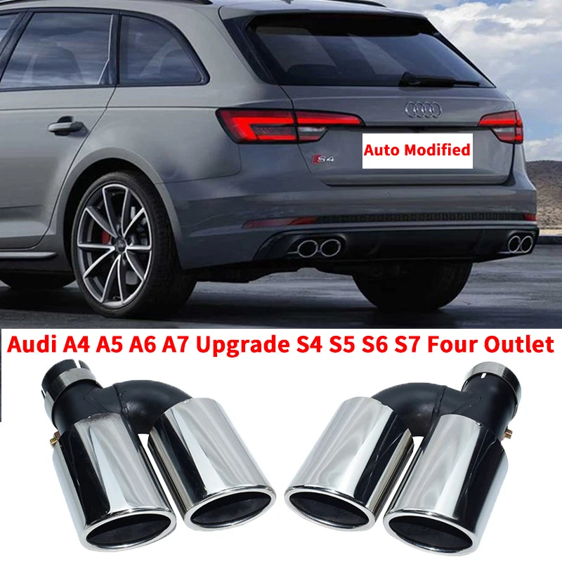 For Audi A3 A4 A5 A6 A7 Exhaust Pipe Upgrade S4 S5 S6 S7 four outlet Stainless Steel Car Rear Exhaust Pipe Silvery Muffler Tip