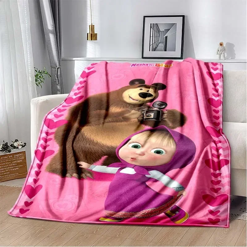 Cute Cartoon M-Masha and Bear Print Blanket Fashion Soft Cozy Living room Bedroom Sofa Bed Travel Blanket Child Birthday Gift