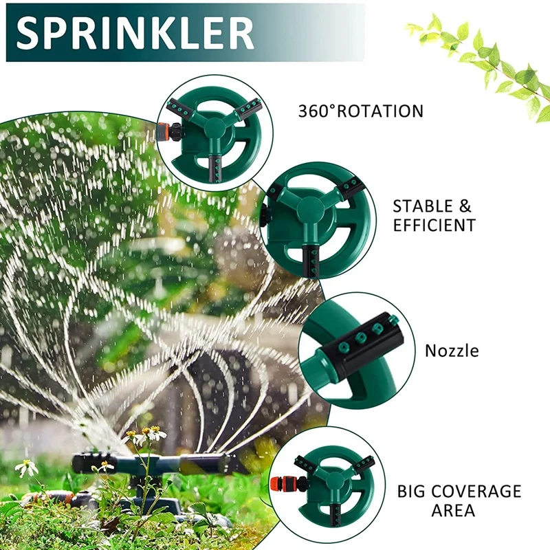 Aspersor de jardim, aspersor de gramado rotativo ajustável, aspersor giratório de 360 graus com 3 braços, aspersor de água automático