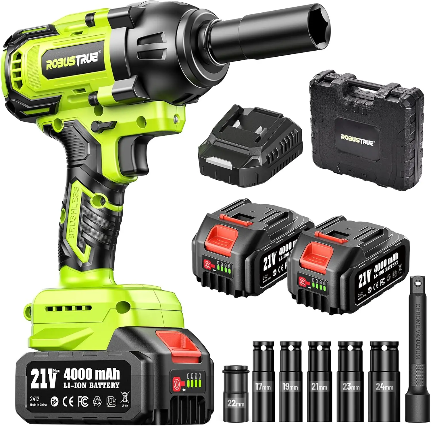 

Cordless Impact Wrench, 663 Ft-lbs (900N.m) 1/2" Brushless Impact Gun, 21V High Torque Power Impact Driver, 2x4.0Ah Batteries El