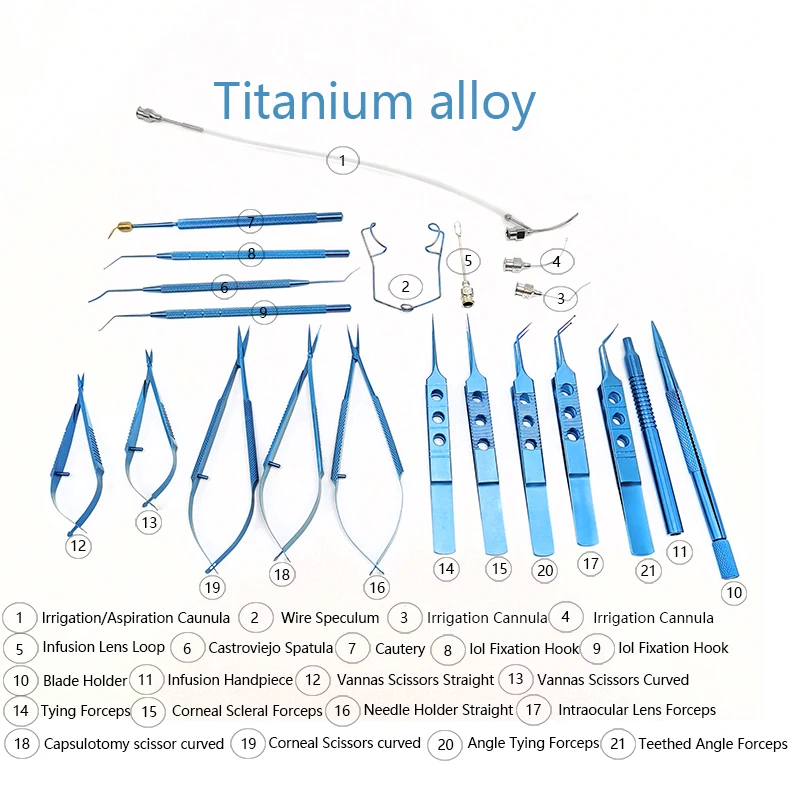 Titanium Alloy Stainless Steel 21pcs Eye Micro Tweezers Scissors Needle Holder Set Ophthalmic Surgical Instrument