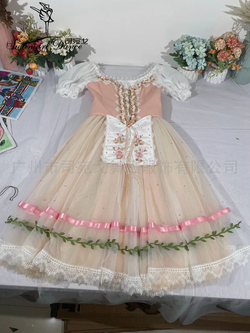 Aprikose rosa Giselle romantische Tutu lange Ballett Kostüm klassische Ballett Kleid weichen Tüll bt4300