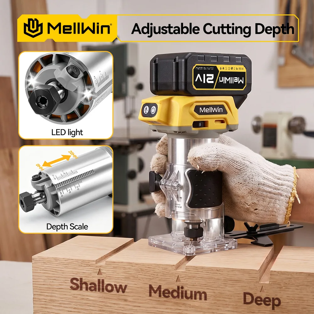 MELLWIN Brushless Wood Router 5 Speeds Palm Cordless Electric Trimmer Wood Trimming Engraving Slotting for Makita 18V Battery Pin - Image 4